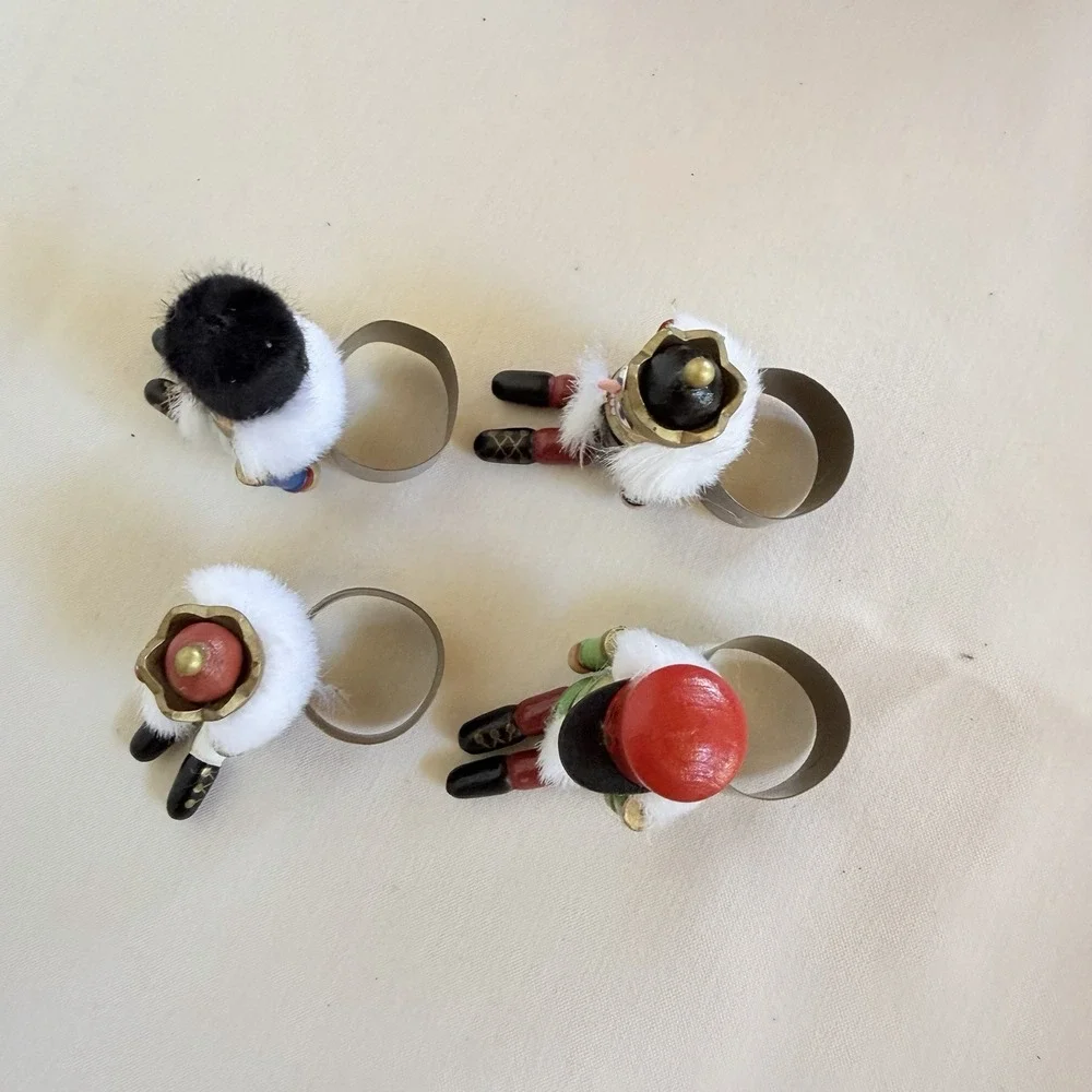 World Market Nutcracker Napkin Rings Wood Christmas Holiday Dangle Legs Set Of 4